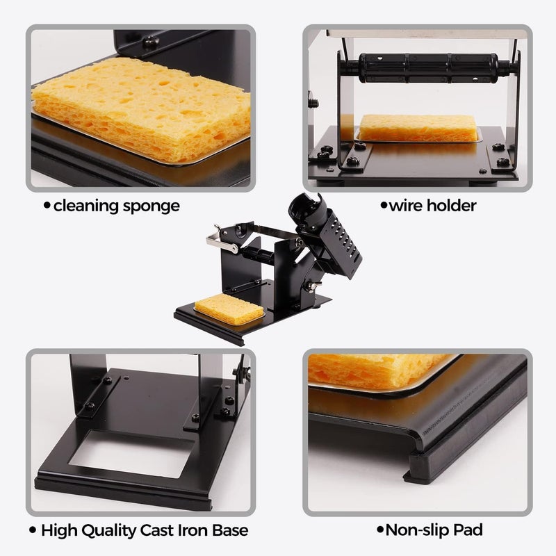 Noah Premium Soldering Iron Holder with Soldering Wire Feeder and Sponge, Soft sponge Tip Cleaner Kit, Heavy Metal Base, Black - Image 5